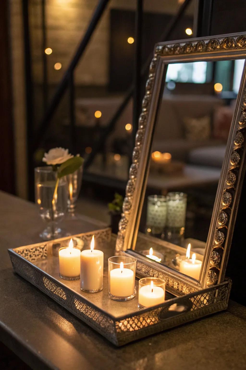 Reflect soft light with mirror candle trays.