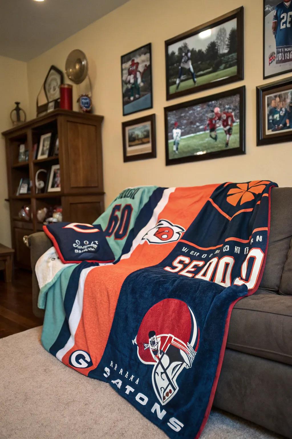 A personalized sports blanket for the ultimate fan.