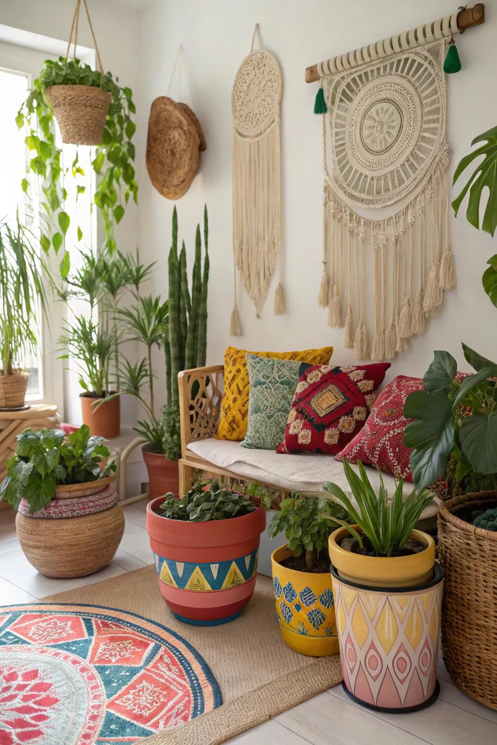 Unique pots add artistic character to the plant room.