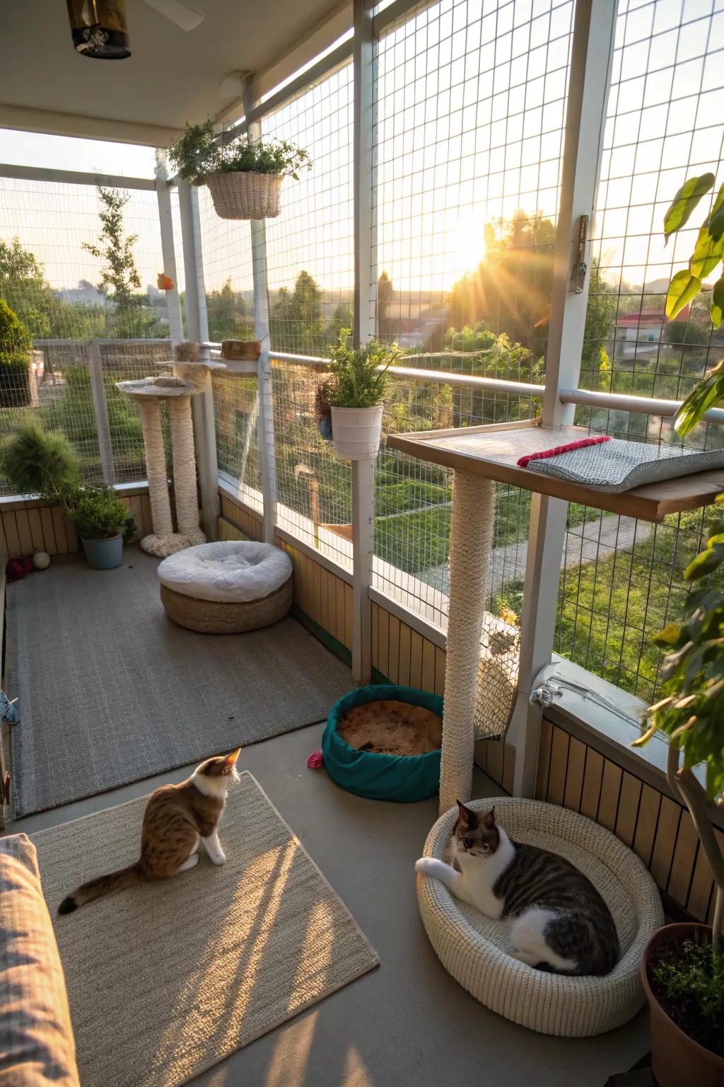 Sunbathing niches offer ultimate relaxation for your cats.