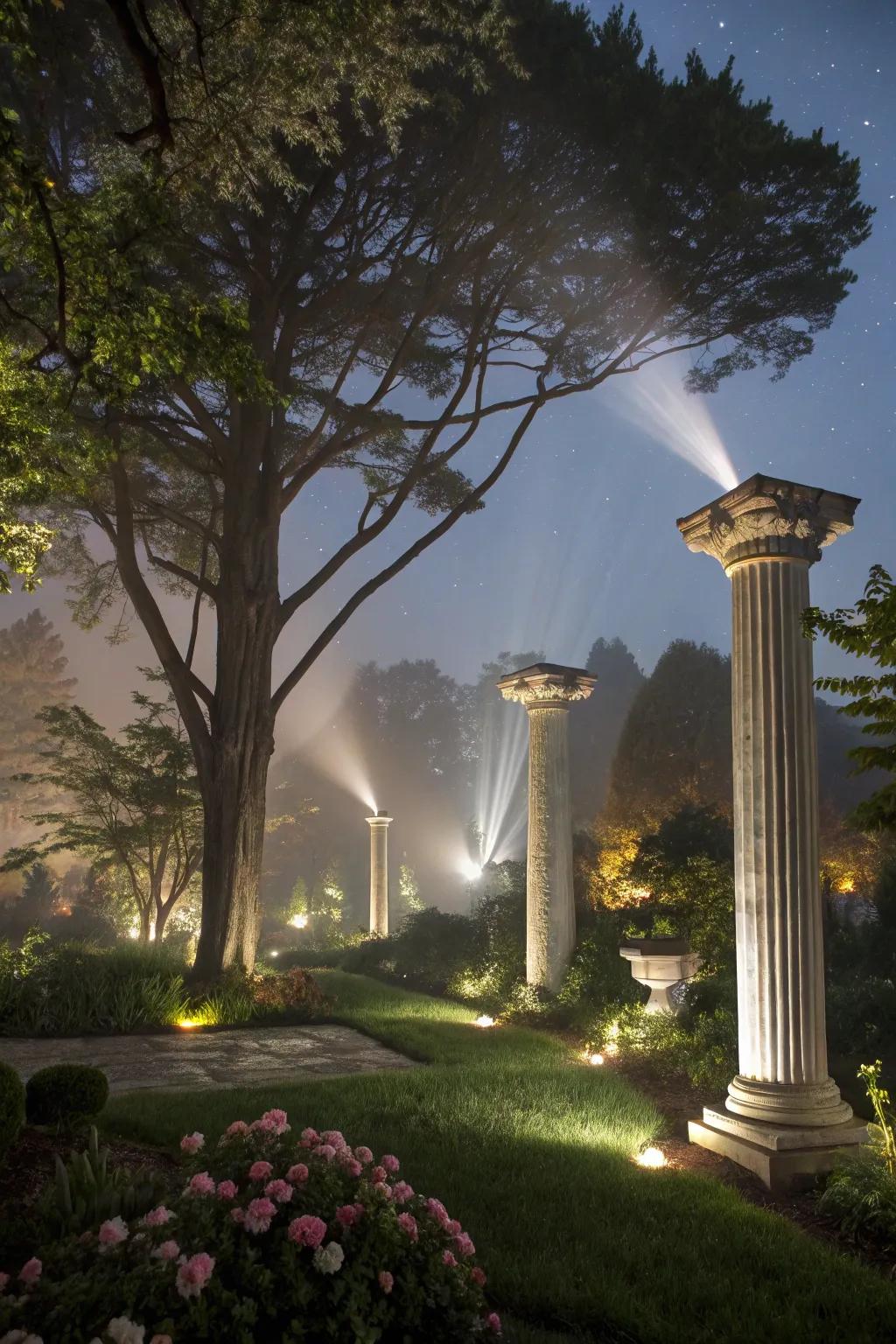 Highlight majestic trees with column lighting.