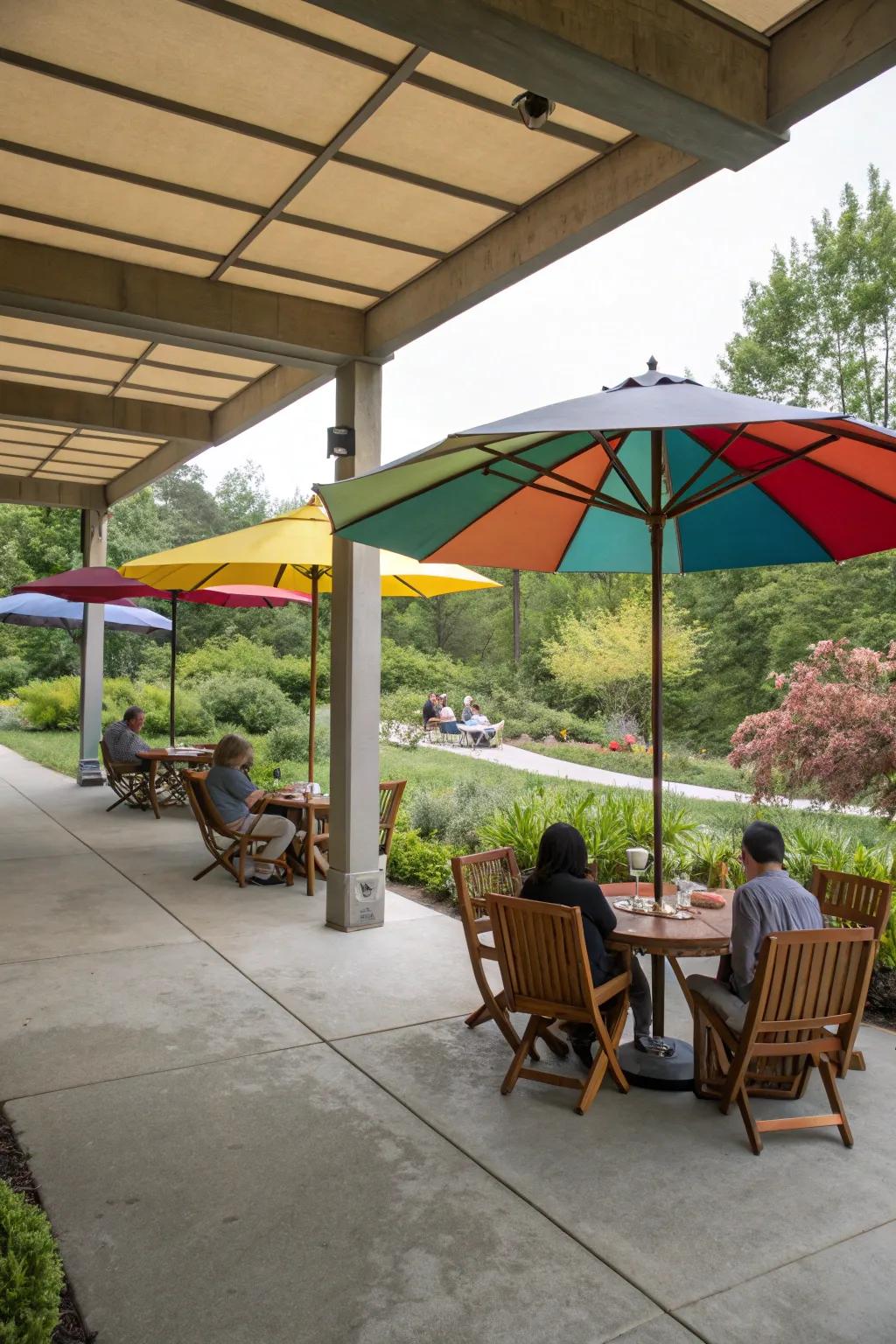 Large umbrellas offer flexible shade solutions.