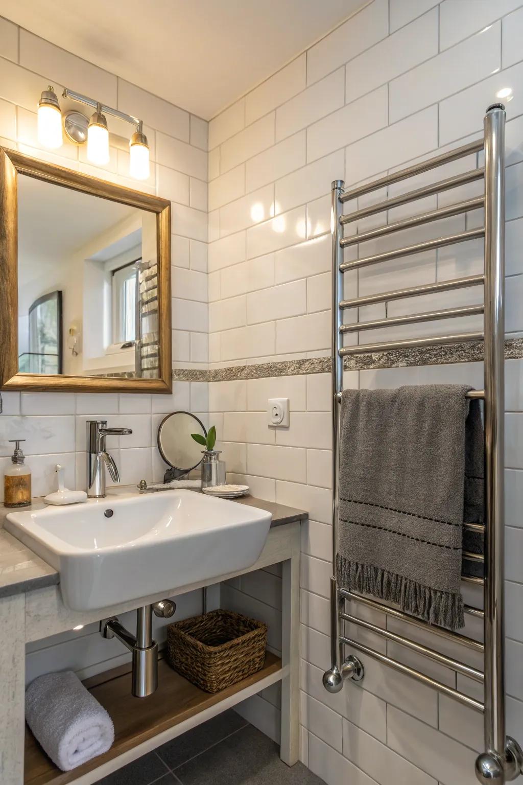 Bathroom with a mix of metal fixtures for a modern touch.