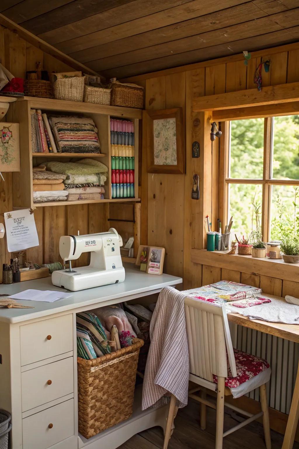 A chic sewing studio for crafting enthusiasts.