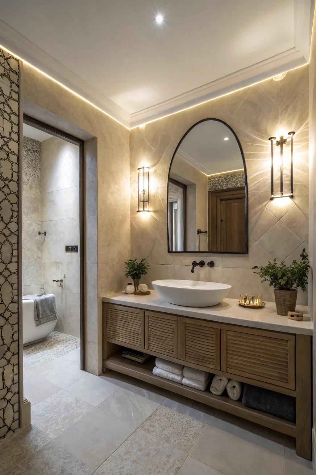 A bathroom featuring architectural lighting that enhances the ambiance.