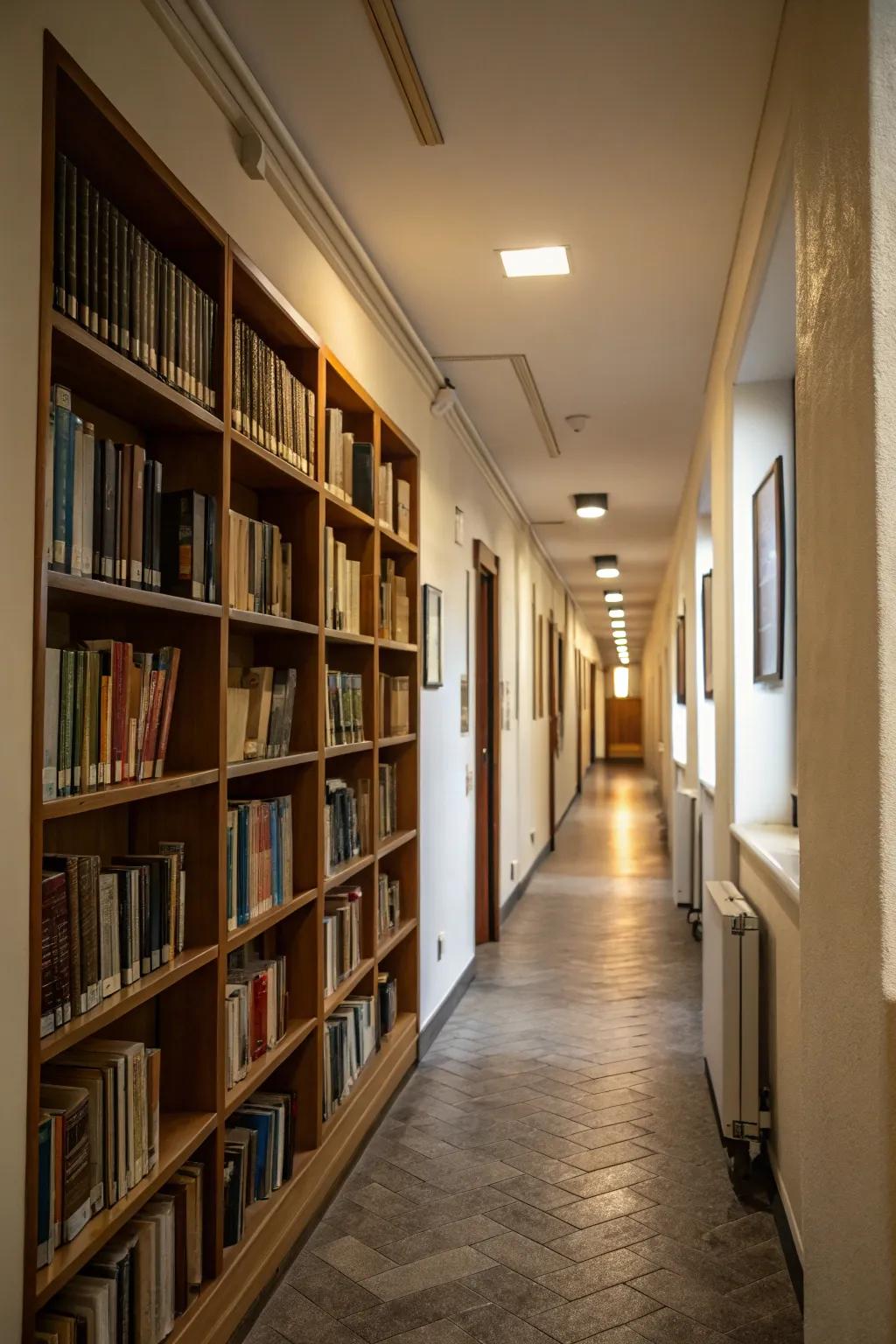 Hallway bookshelves transform a transitional space into a book haven.