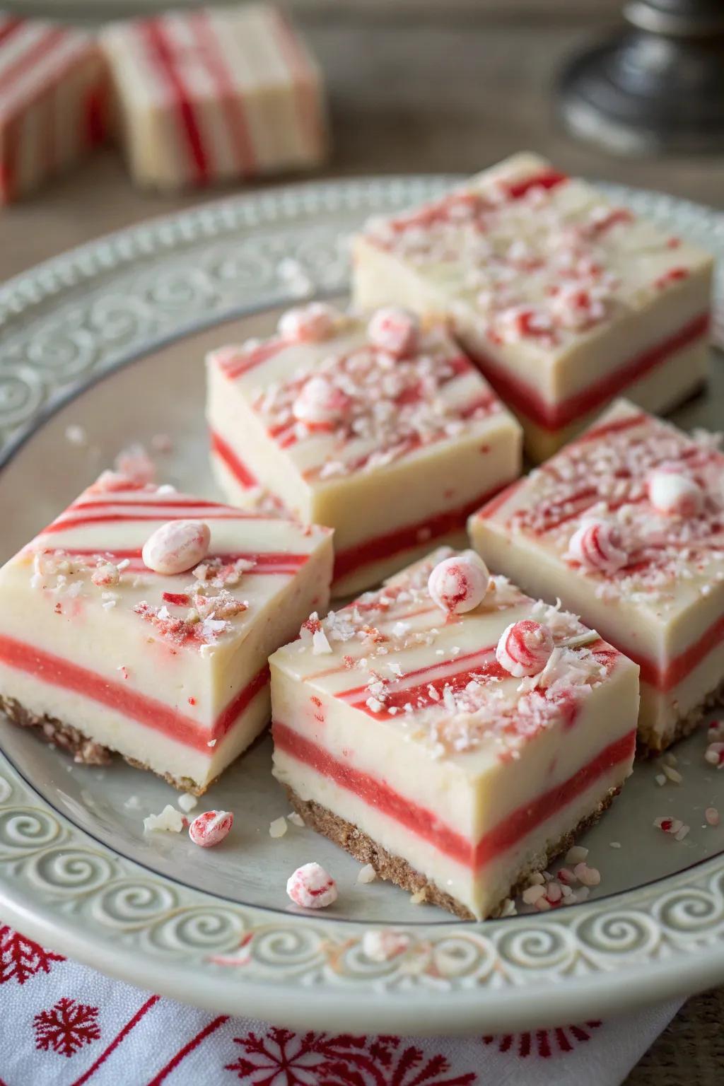 Indulgent striped stick slice that's a holiday favorite.