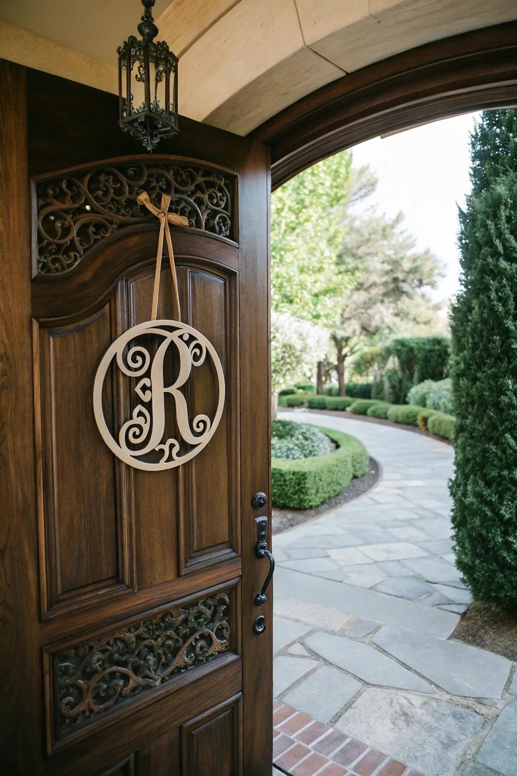 A chic monogram door hanger that personalizes your entryway.