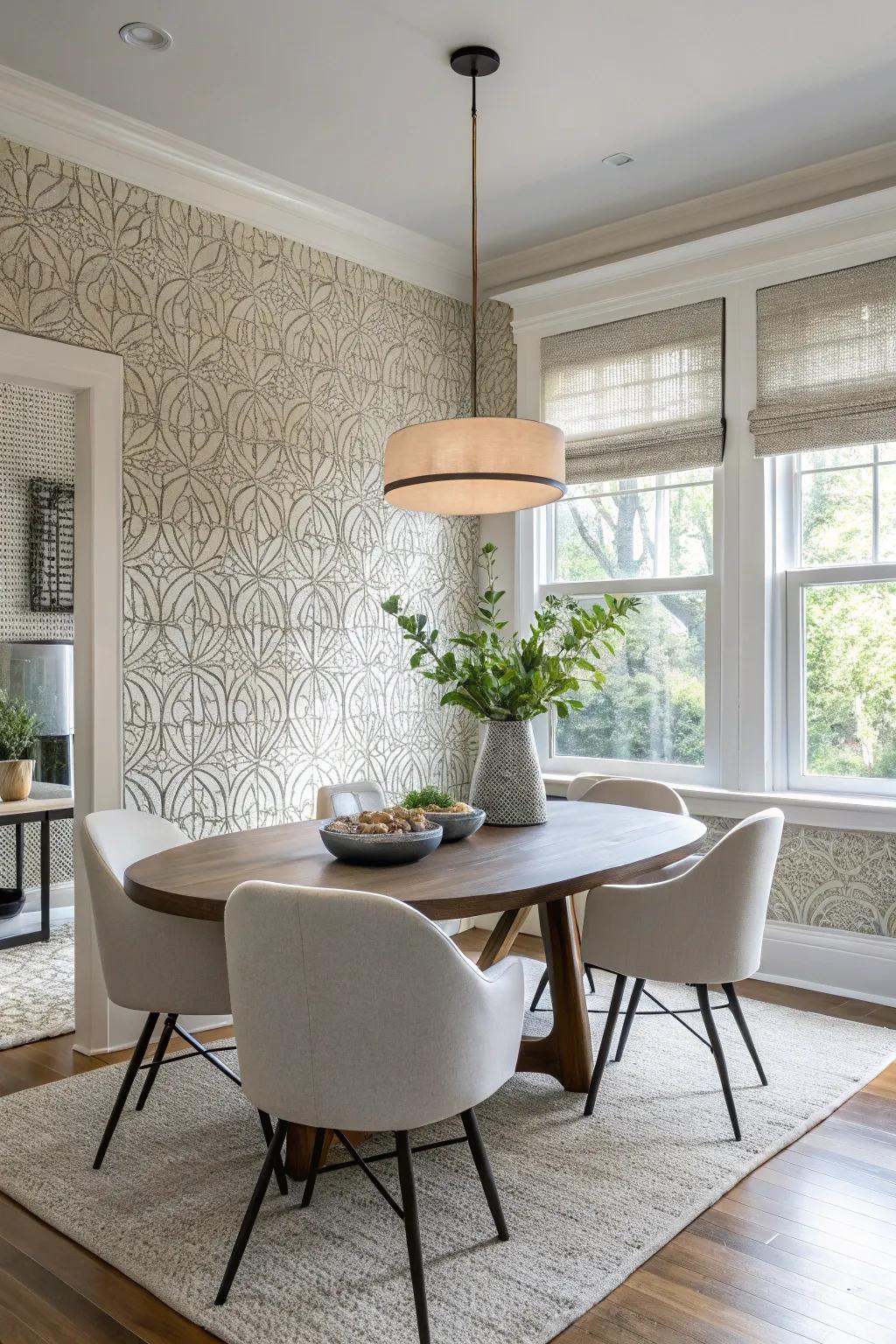 Wall treatments that add dimension and a touch of drama to the dining room.