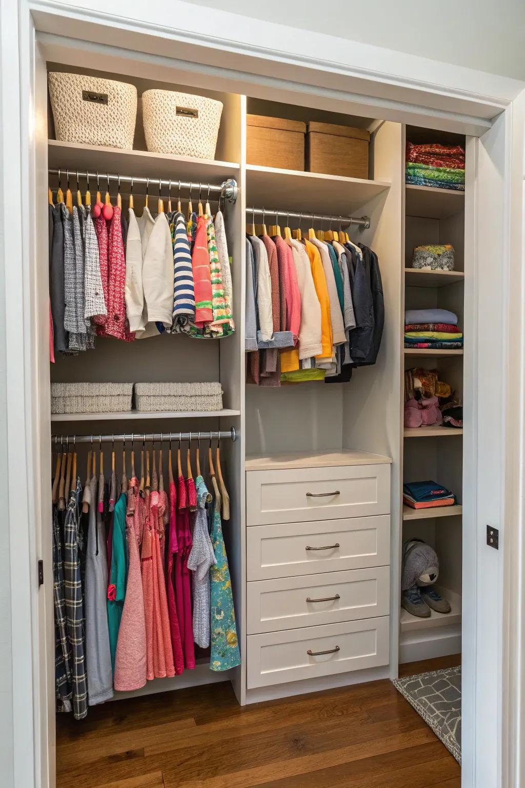 Mini wardrobe for children encourages independence.