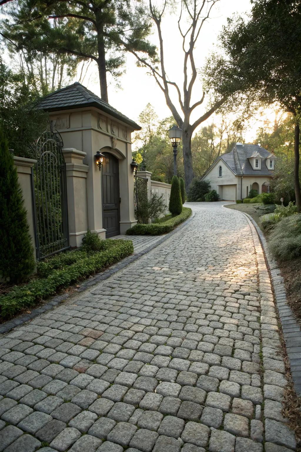 Cobblestones add a timeless charm to any driveway.