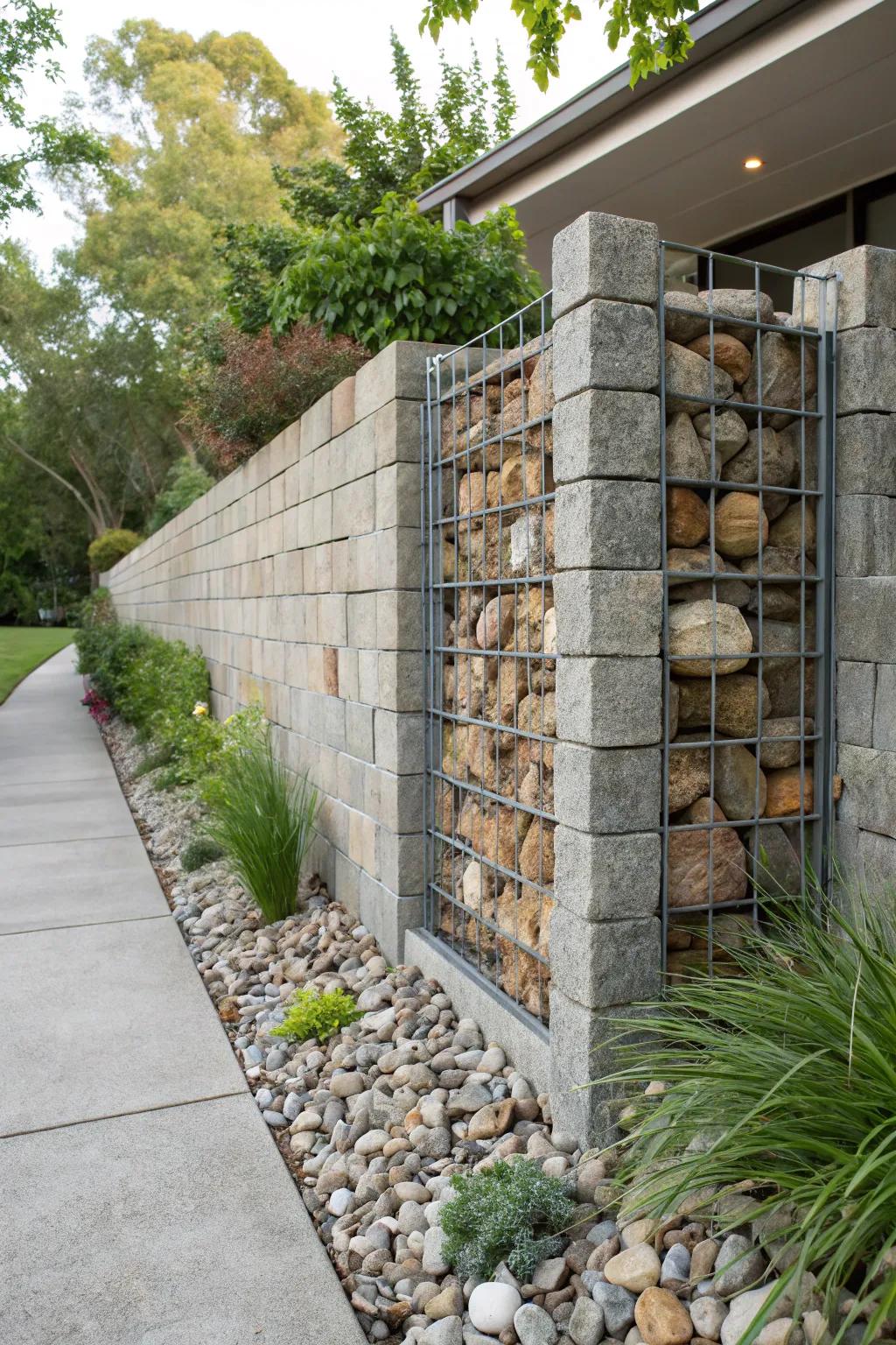 Gabion walls offer a unique blend of rustic and modern design.