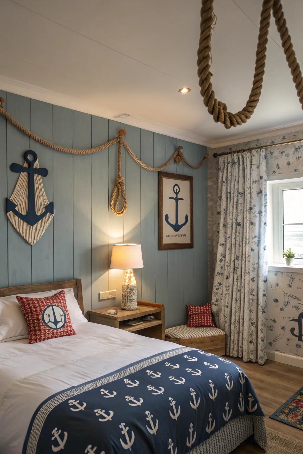 Anchor and rope accents tie the nautical theme together.