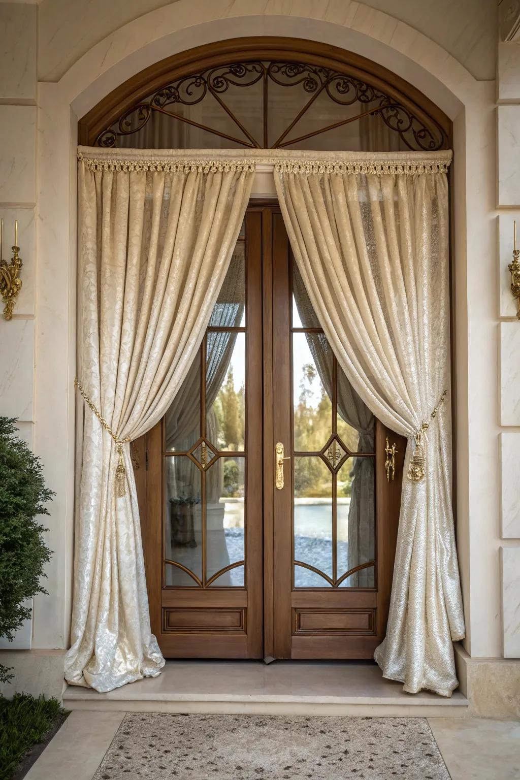 Silk curtains adding a touch of elegance to the entryway.