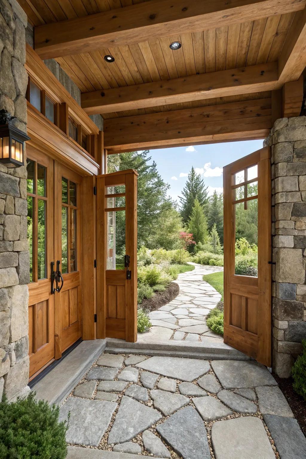 Natural materials that add warmth and an authentic touch to the entrance.