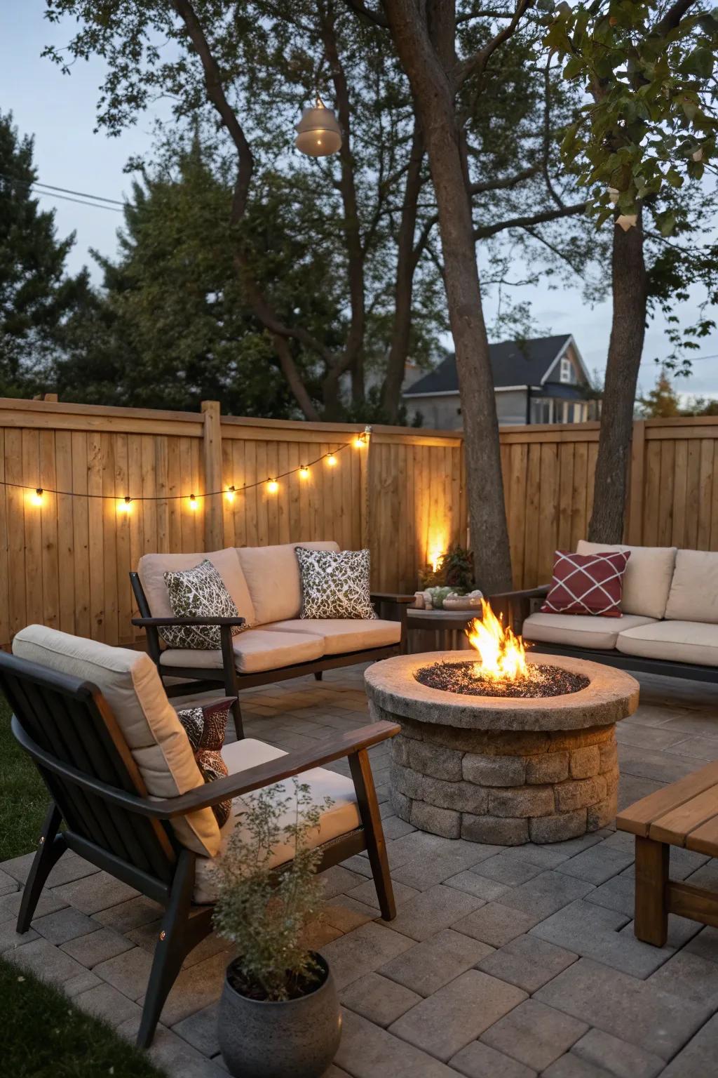 Fire pits create a focal point for warmth and social gatherings.