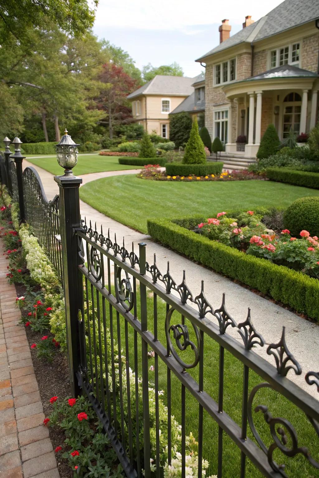 Wrought iron fences add a touch of grandeur and security.