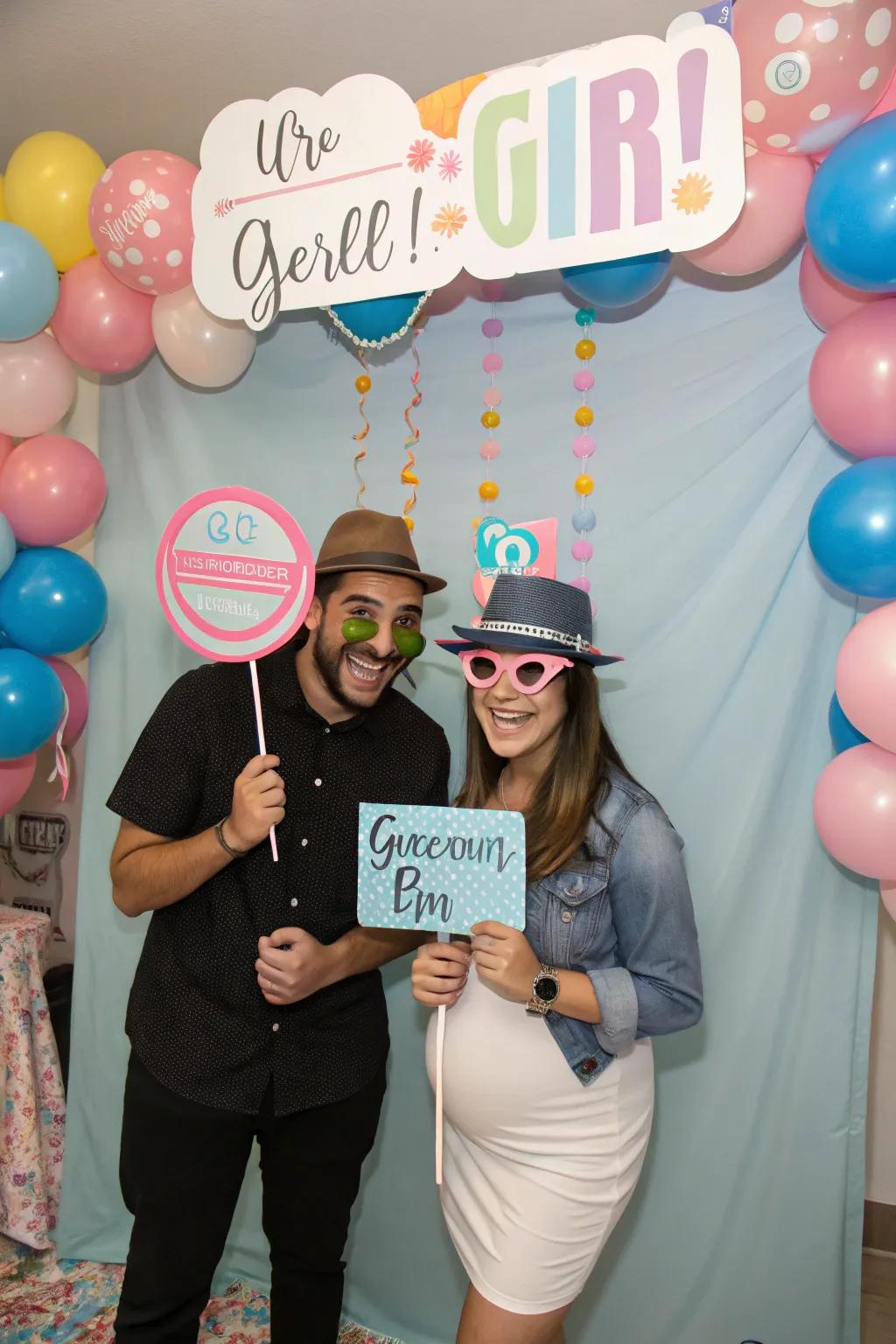 A creative photo booth ensures memorable moments and plenty of laughs.