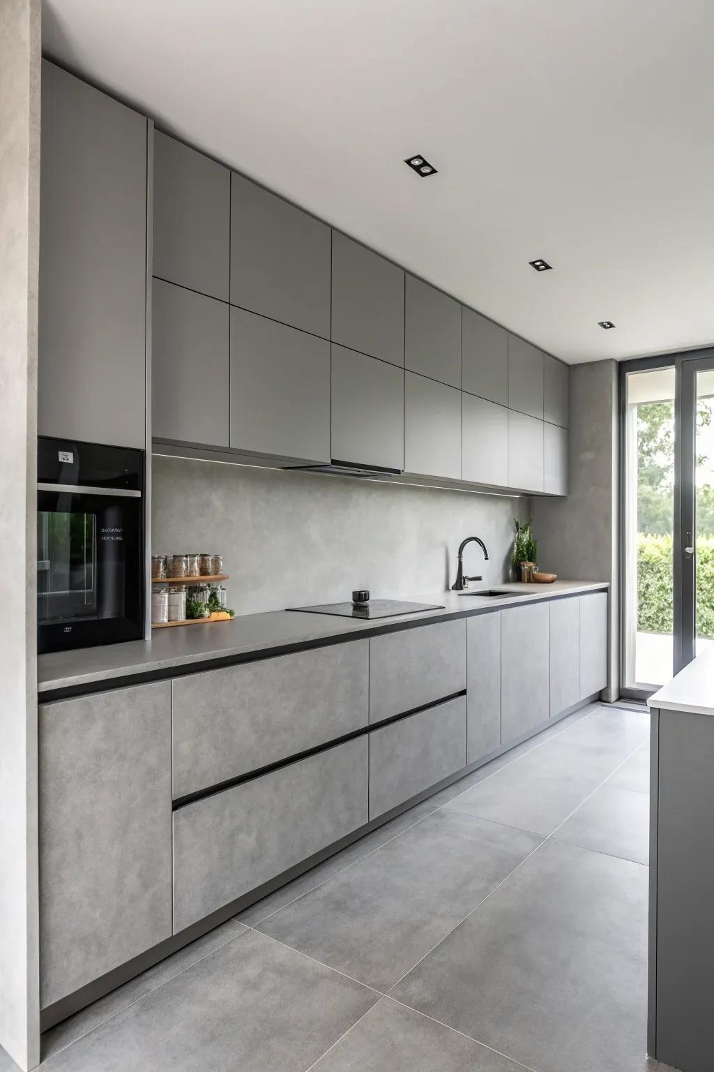 A minimalist kitchen with a soothing monochrome palette.