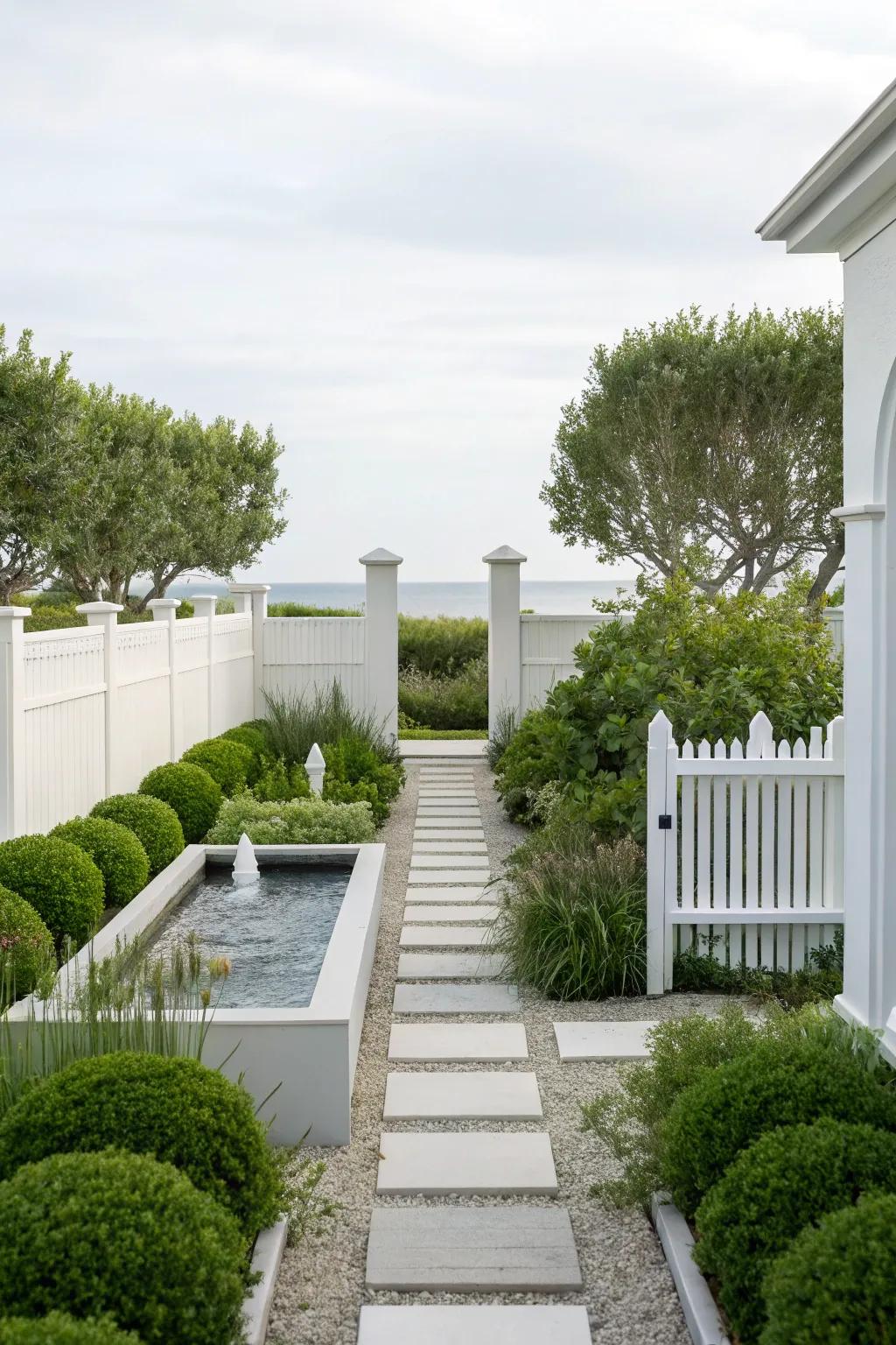 Simplicity and elegance fashion a tranquil backyard retreat.