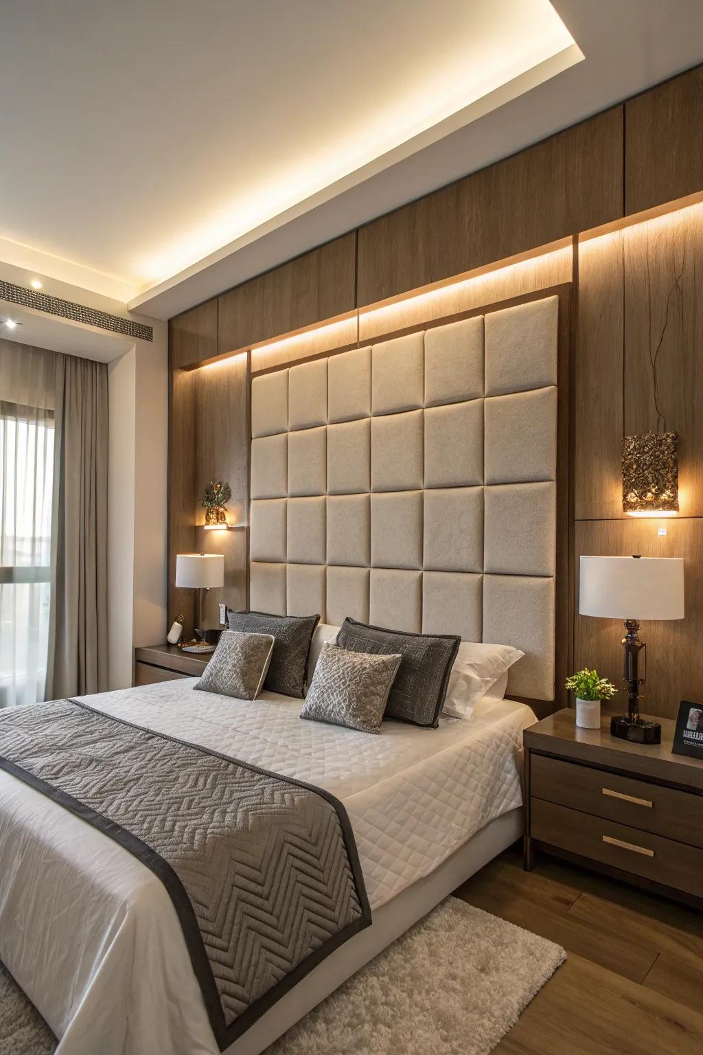 Add depth with floating panel headboards.