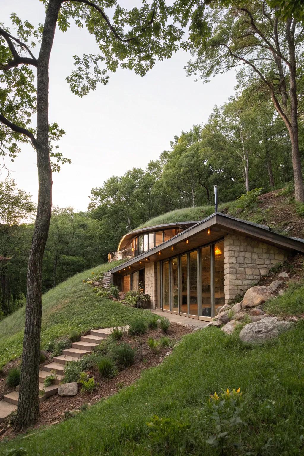 An earth-sheltered haven tucked into the landscape.