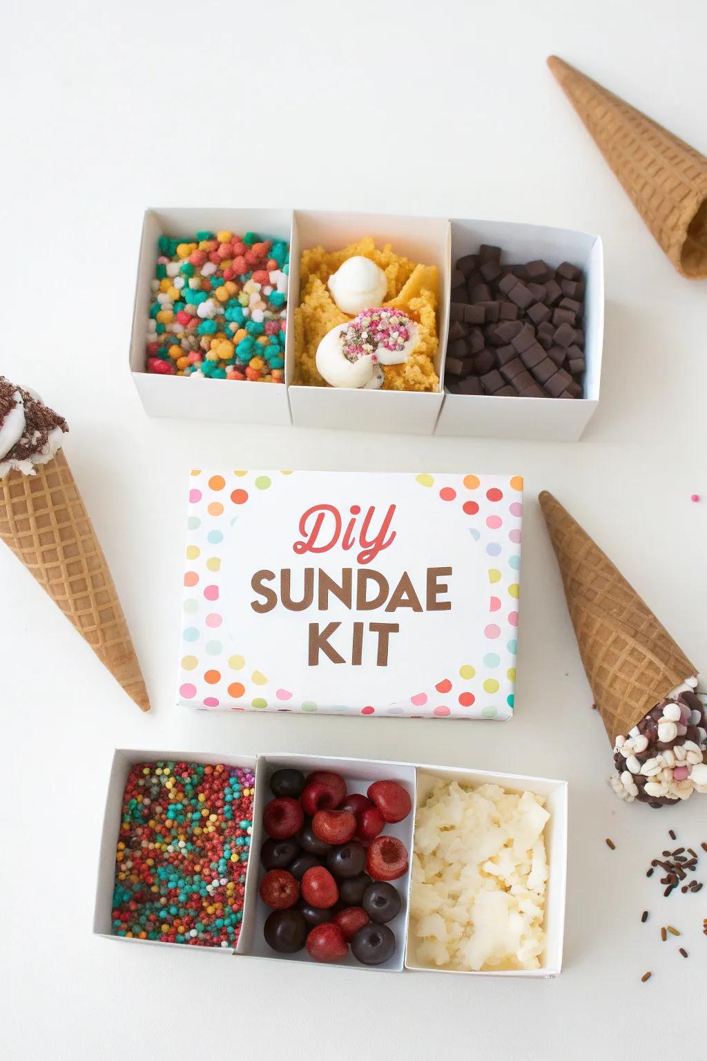 DIY sundae kits make for delightful take-home treats.