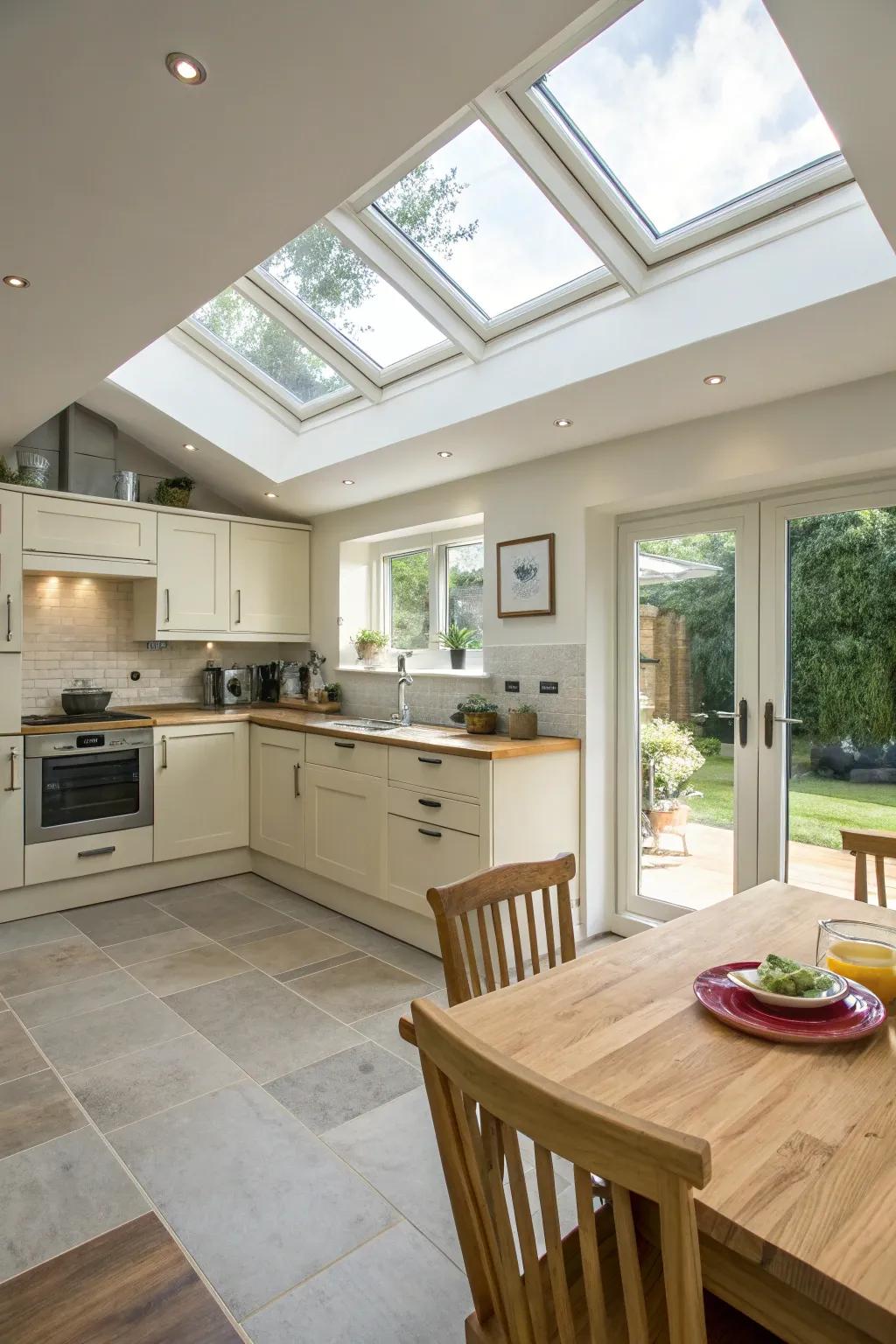 Skylights can dramatically enhance the natural light in your kitchen.