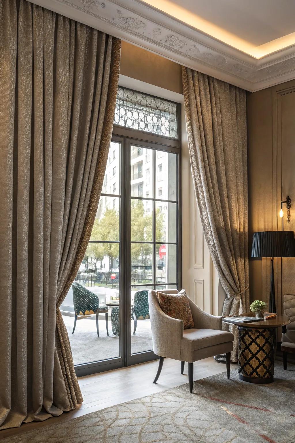 Textured curtains create visual interest.