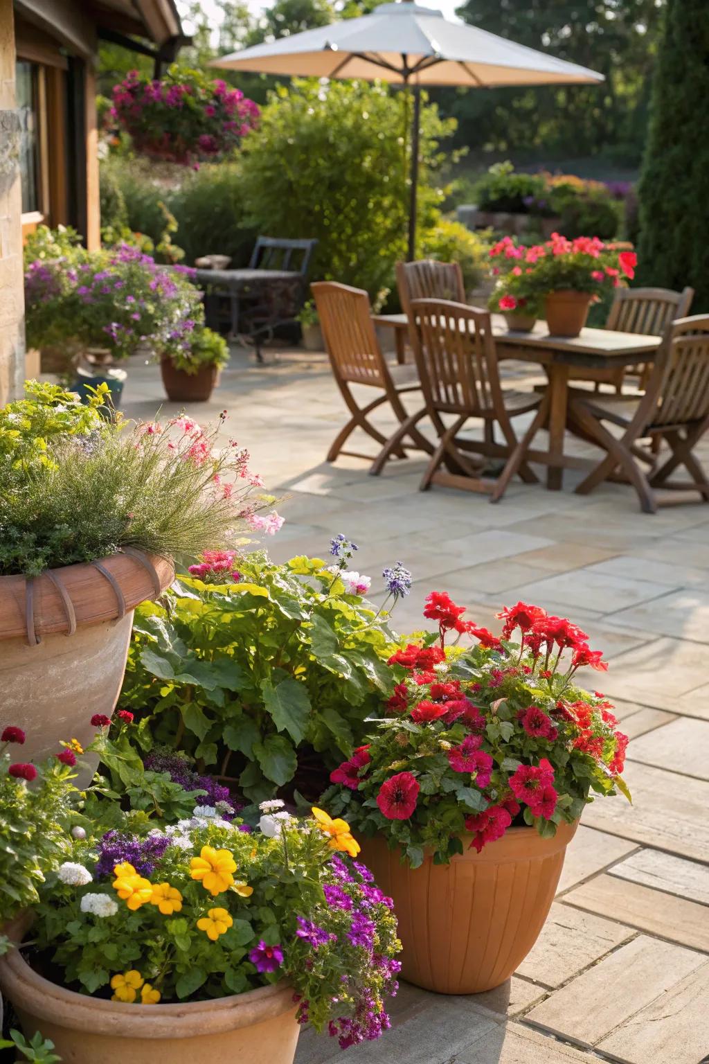 Container gardening offers vibrant versatility and easy maintenance.