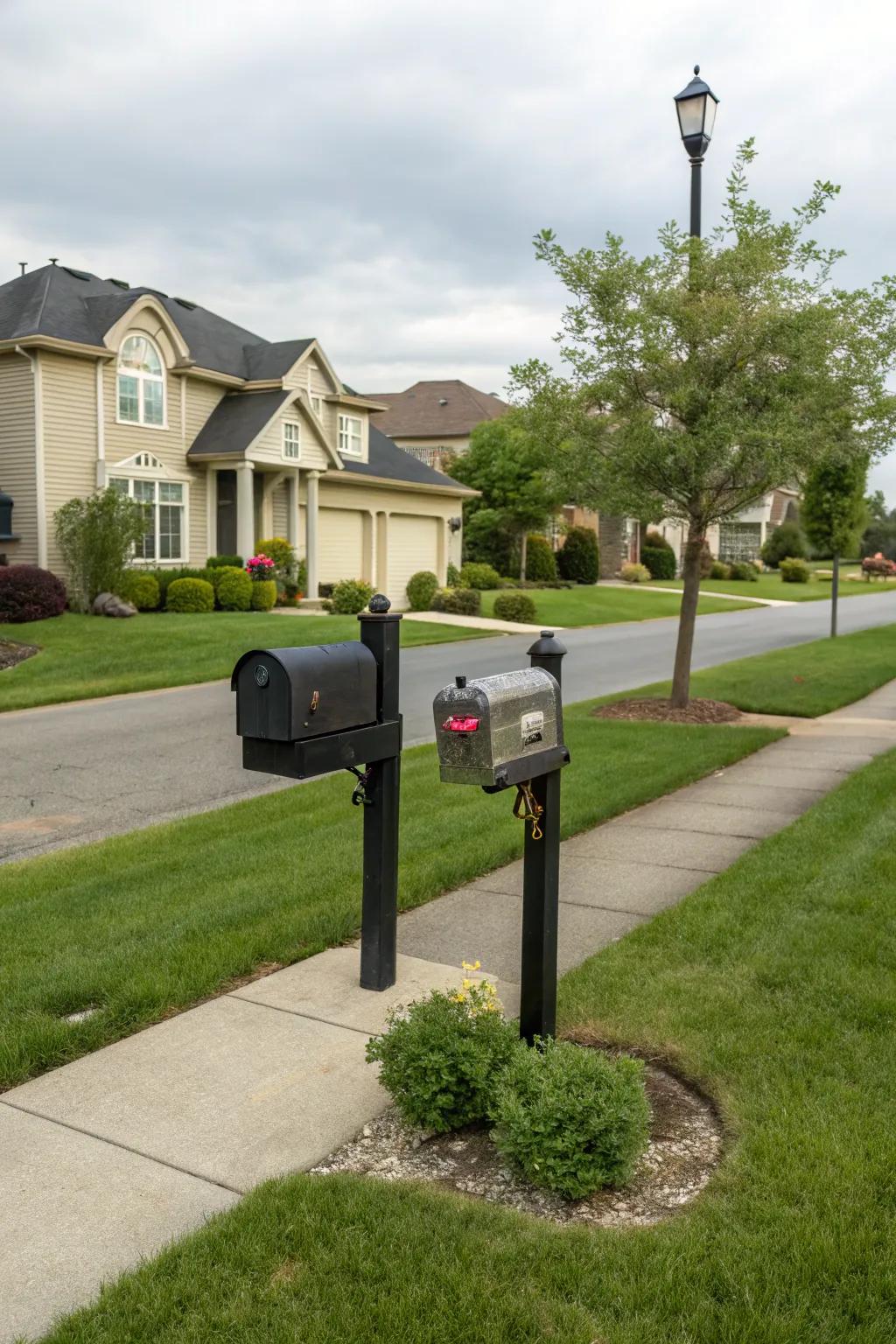 Double mailbox posts offer practicality and charm.