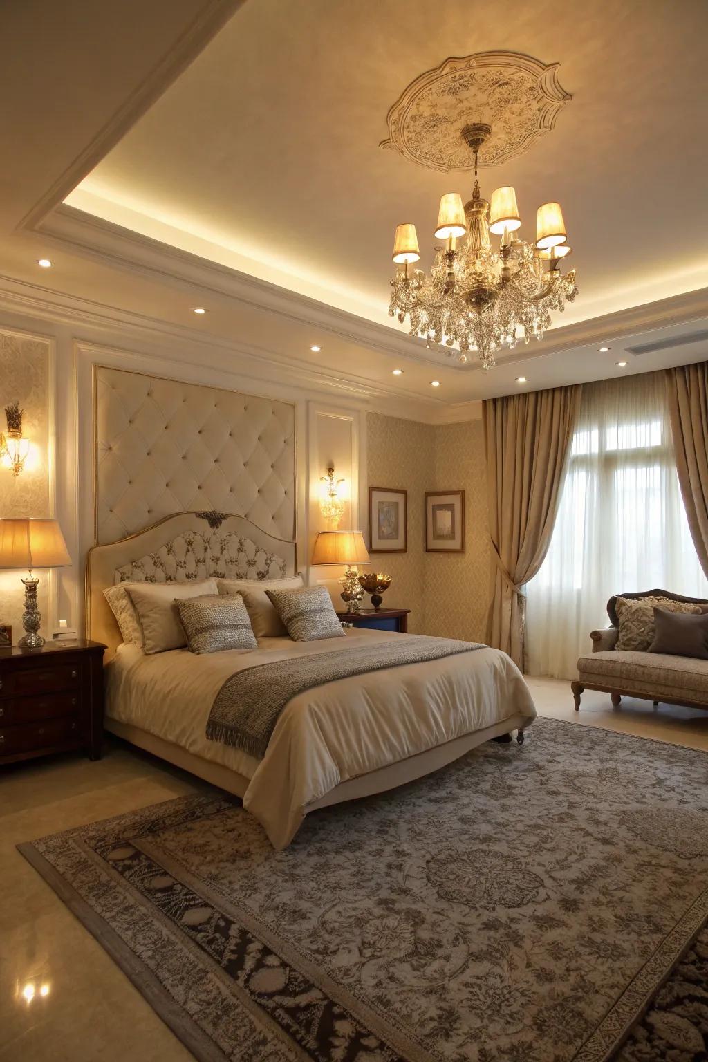 Mood enhancing light produces a soothing atmosphere within the master bedroom.