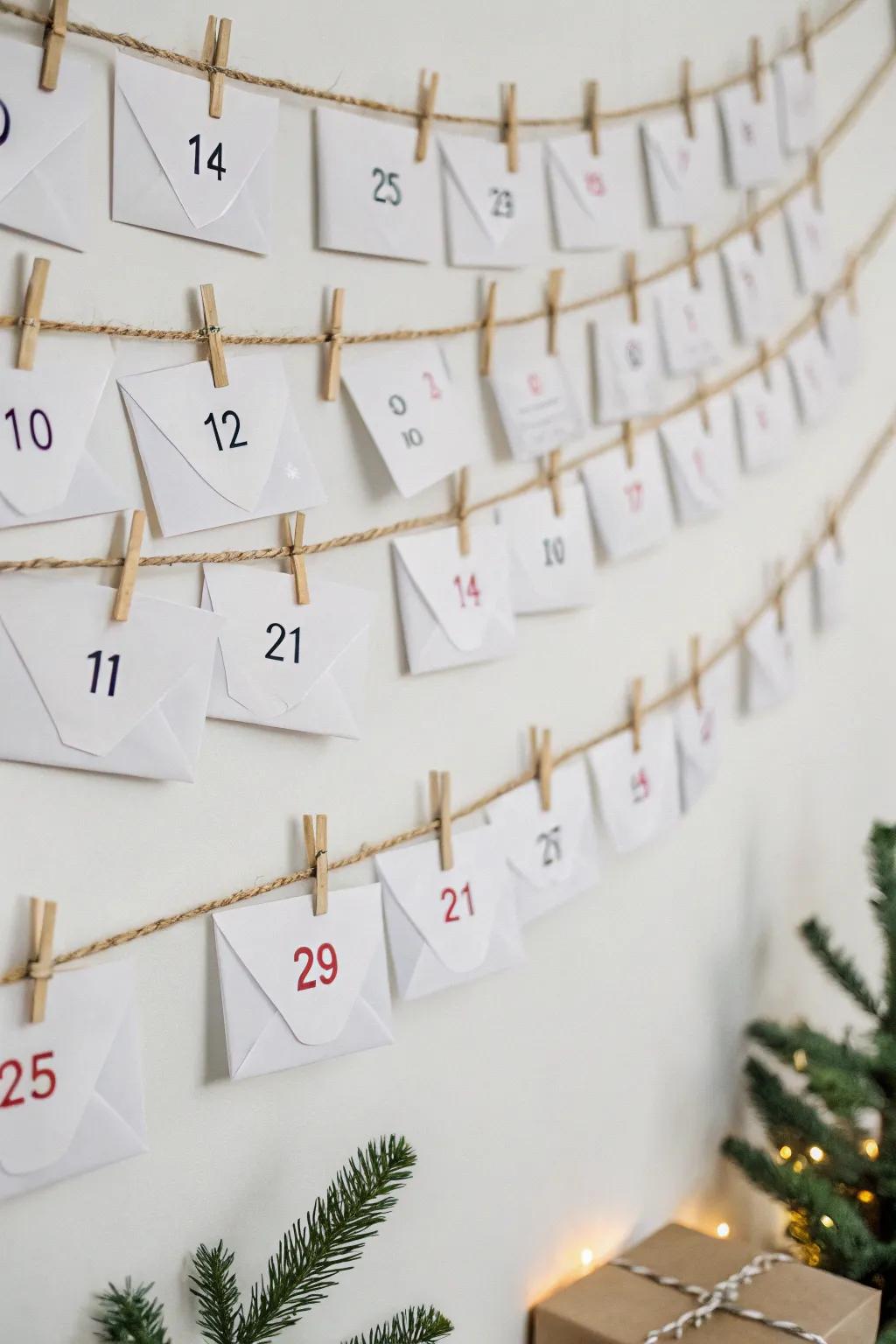 An uncomplicated advent calendar featuring petite envelopes for a minimalist holiday tradition.