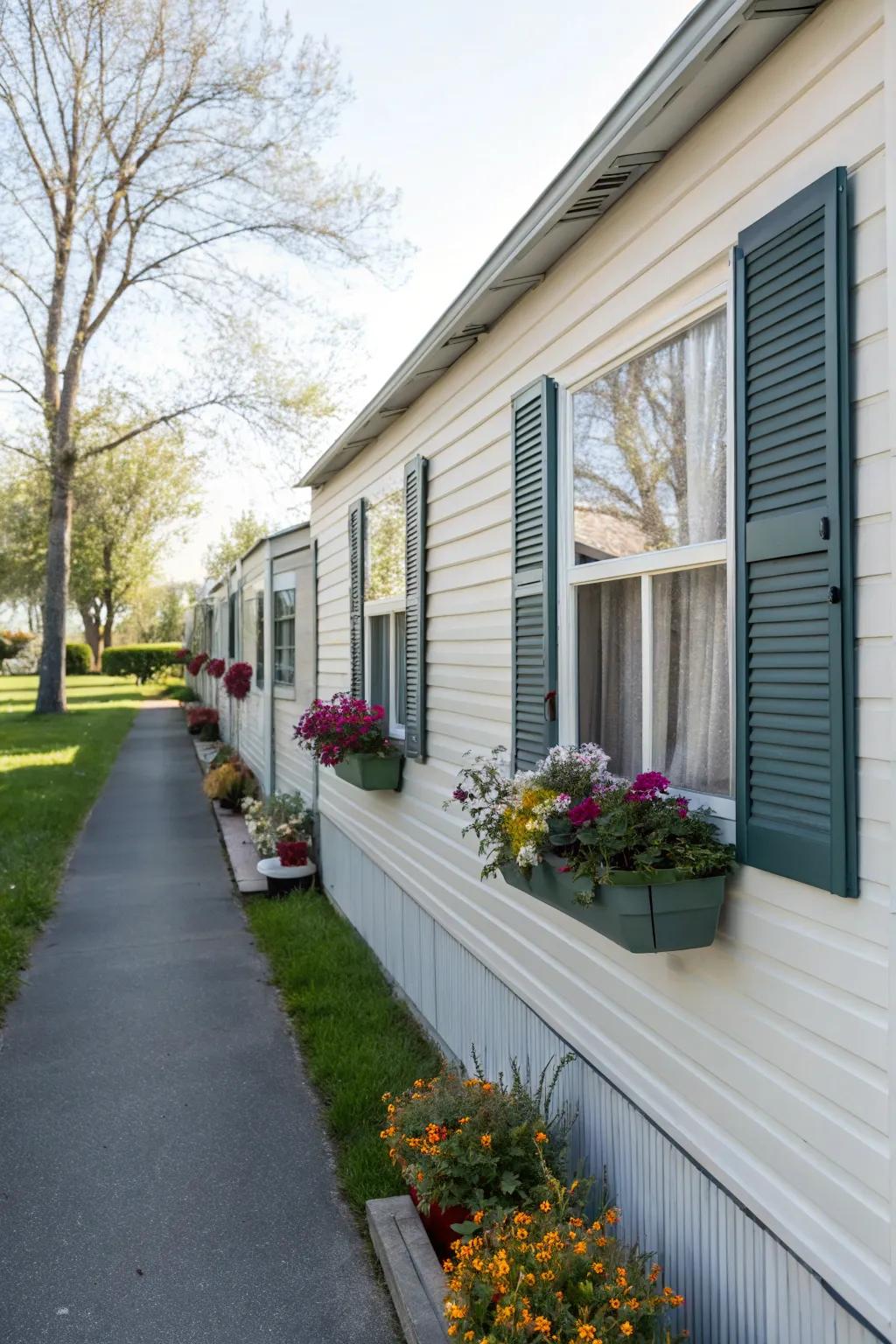 Shutters paired with window boxes creating a welcoming look.