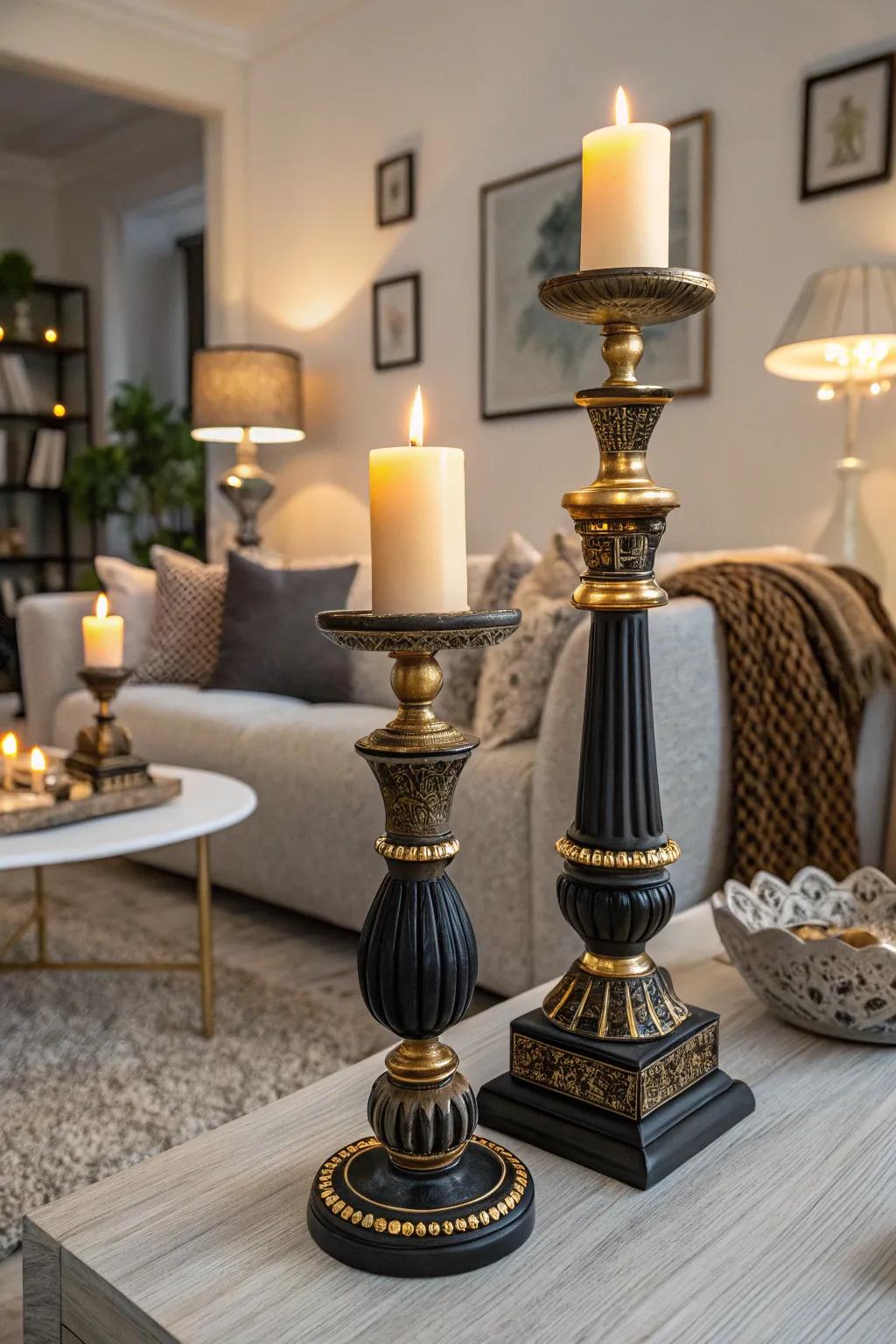 Elegant candleholders creating a cozy atmosphere.