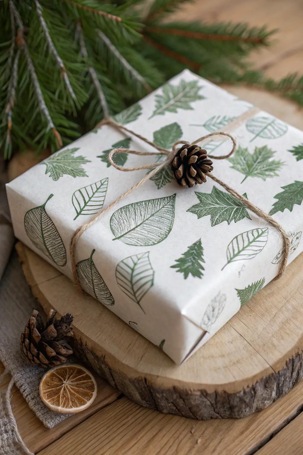 A nature-inspired gift wrapped with prints that celebrate the beauty of the natural world.