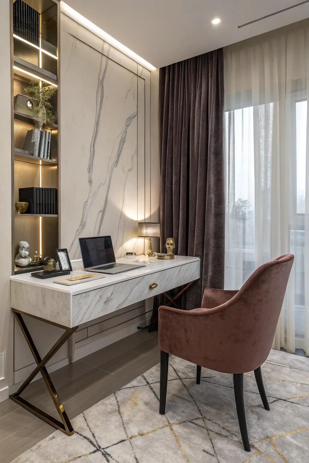 Luxury materials elevating the modern home office.