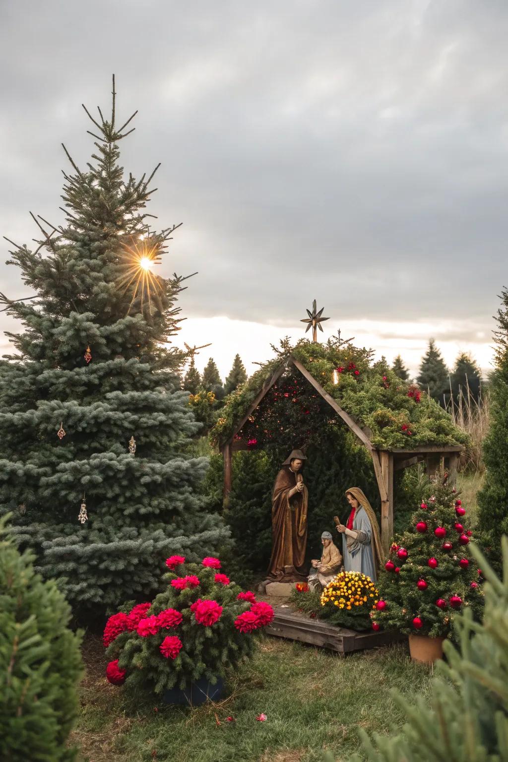 Lush greenery brings a fresh and vibrant look to your nativity scene.