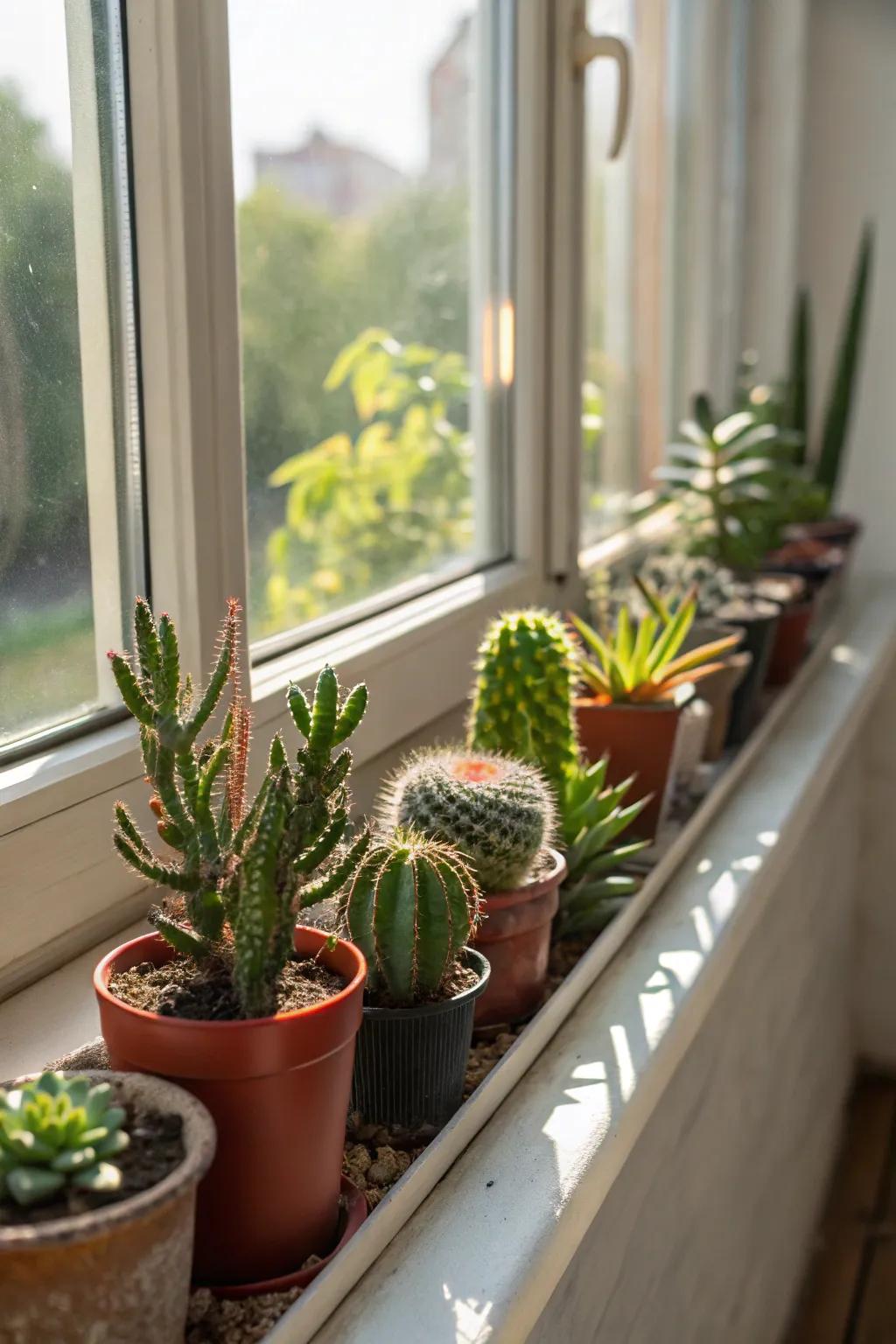 Brighten window ledges using sun-loving plants.