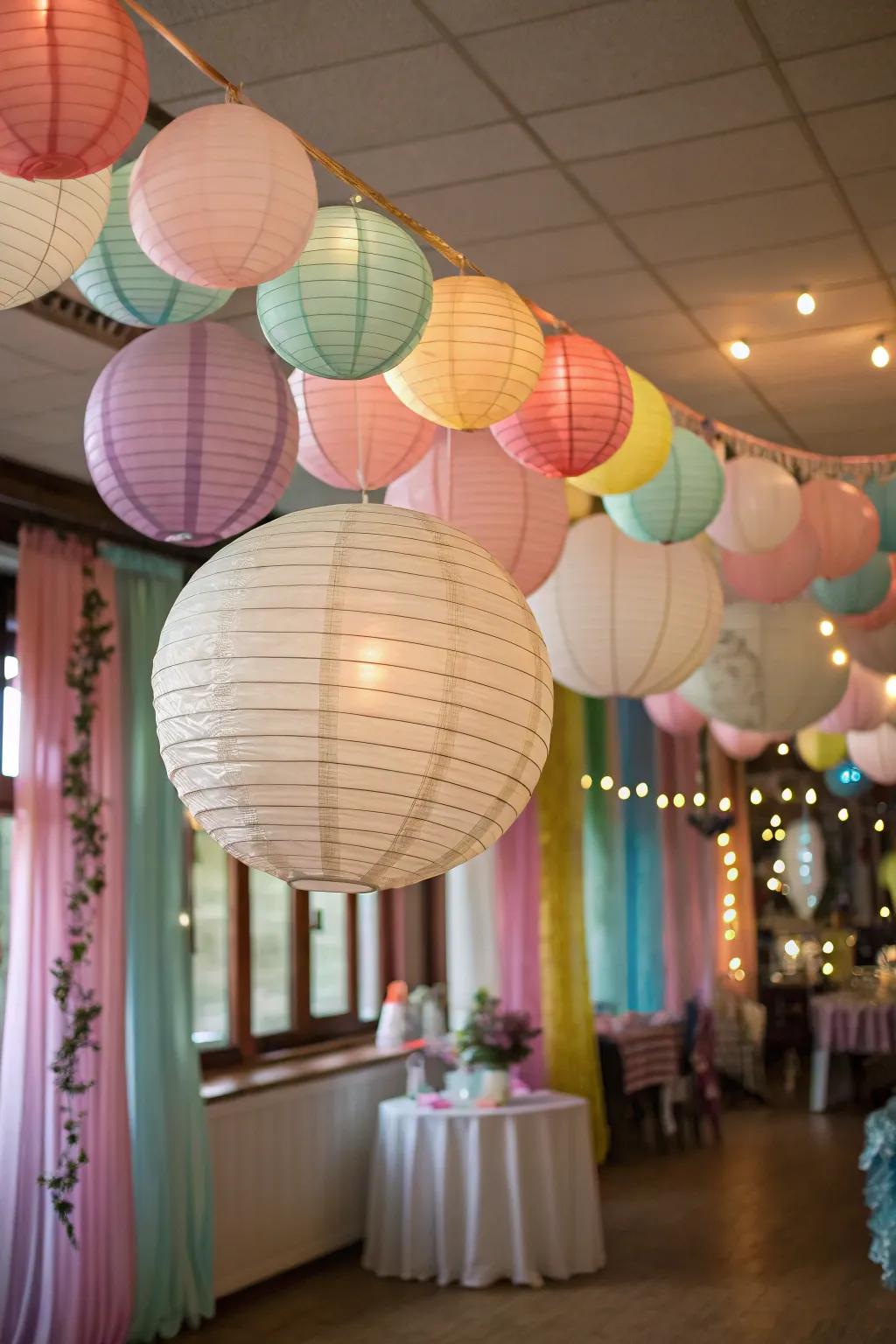 Paper lanterns that add a whimsical and playful touch.