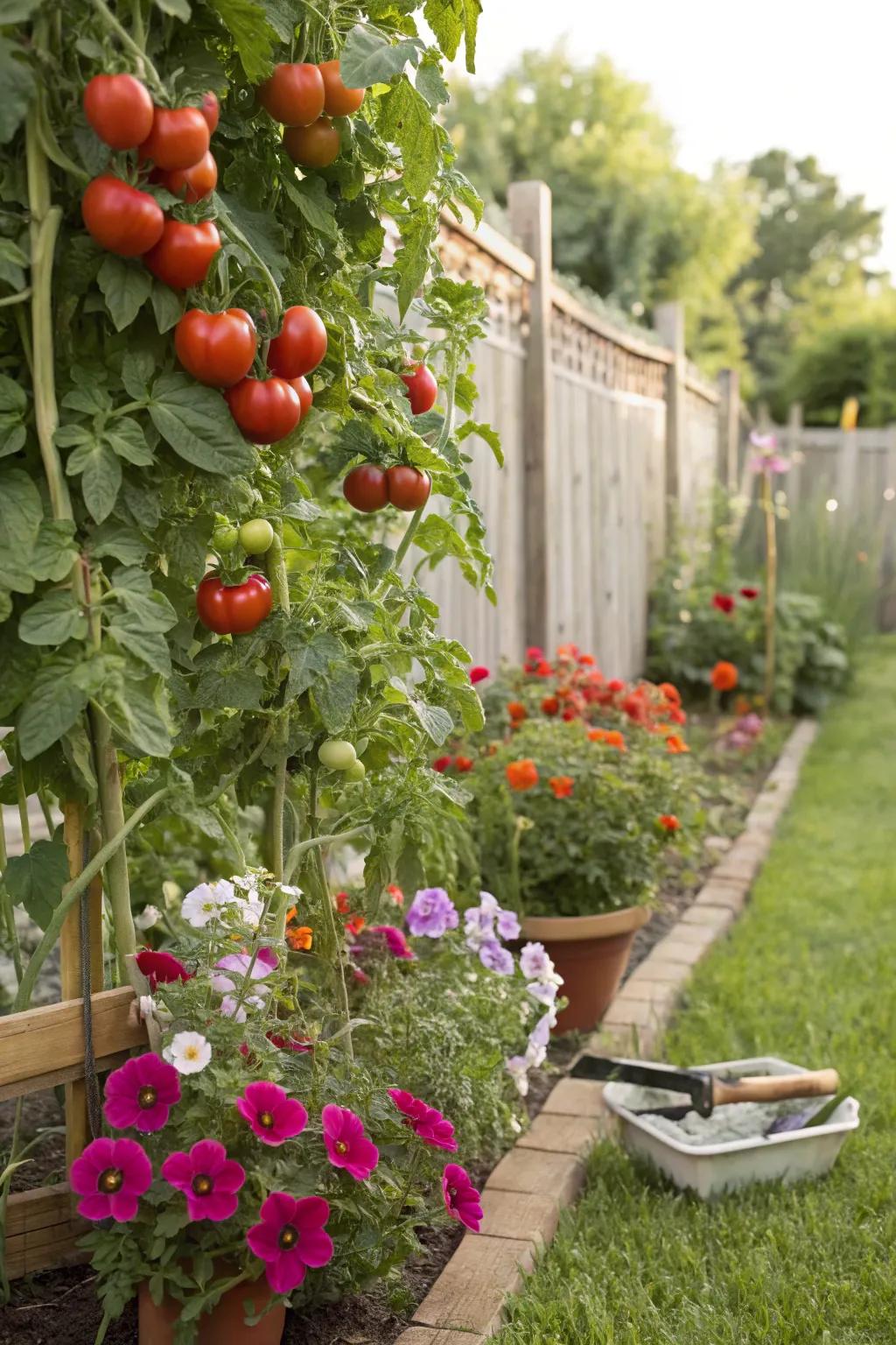 Tomatoes and petunias make a surprising yet beneficial garden pair.