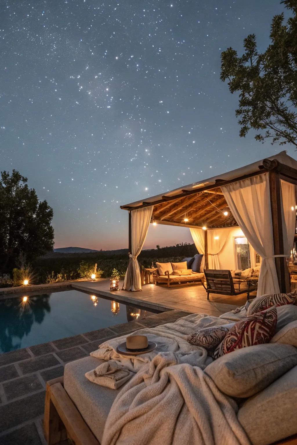 A stargazing cabana crafted for magical relaxation under the stars.
