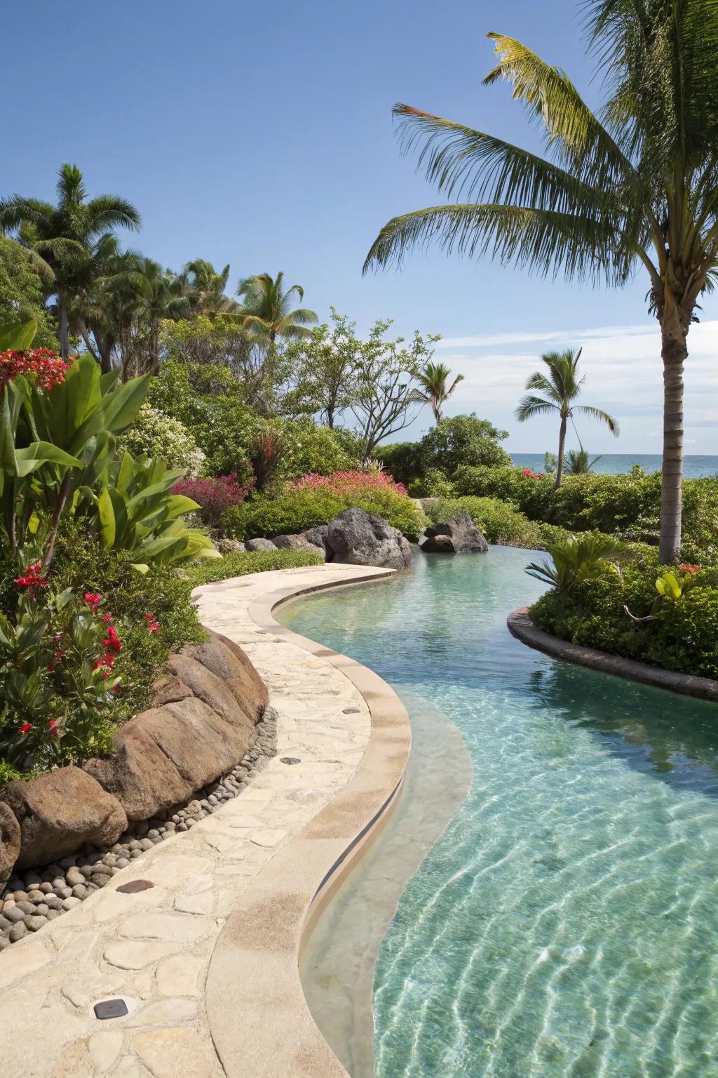 A beach entry pool offers easy access and a resort-like feel.