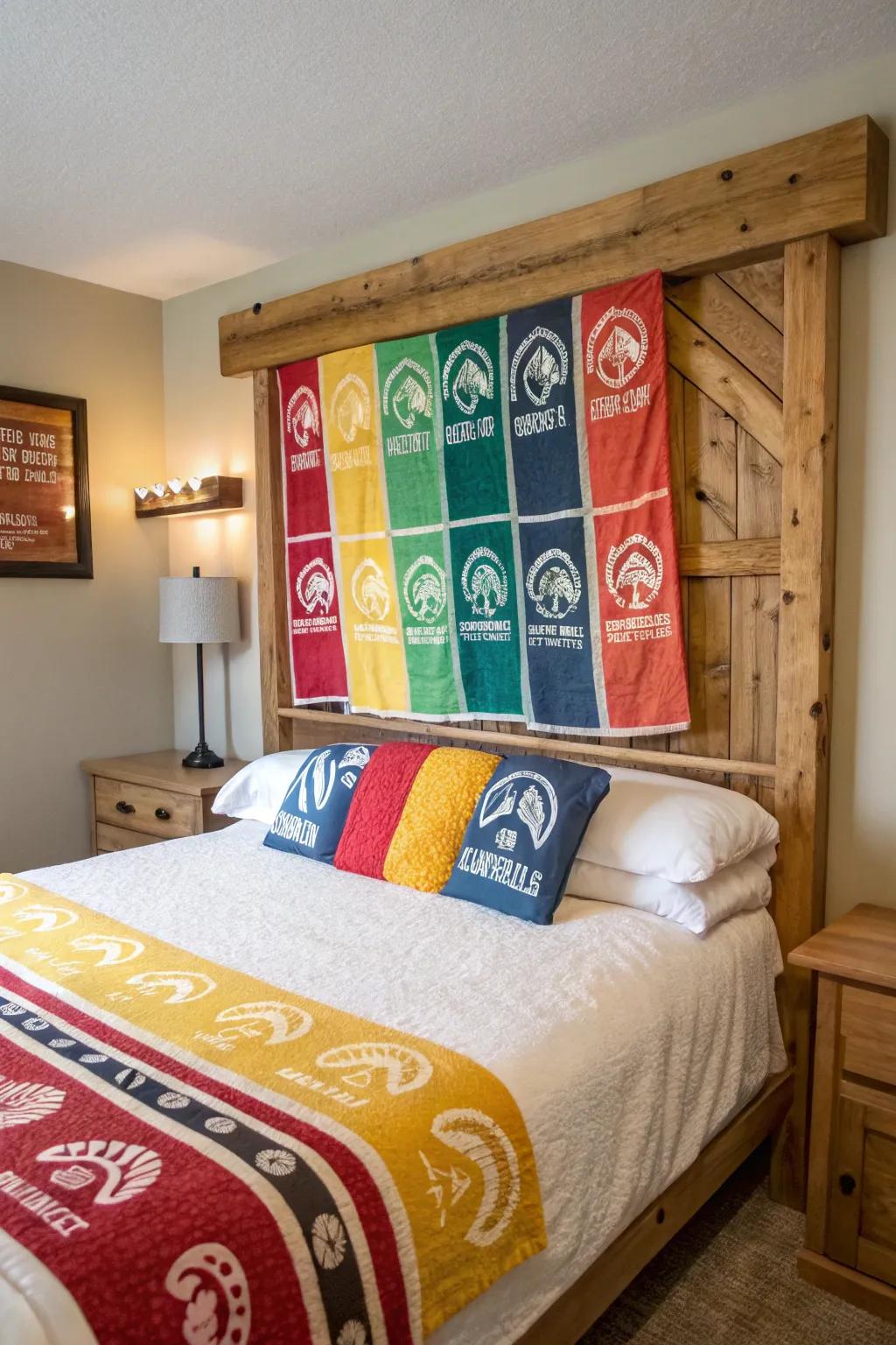 Craft a unique headboard with rally towels.