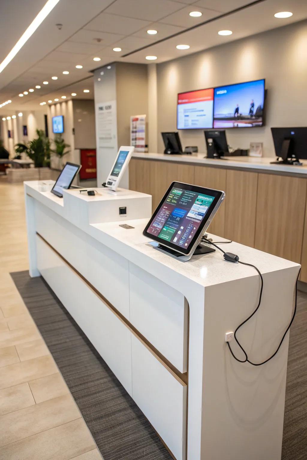 A tech-savvy reception desk that enhances functionality.