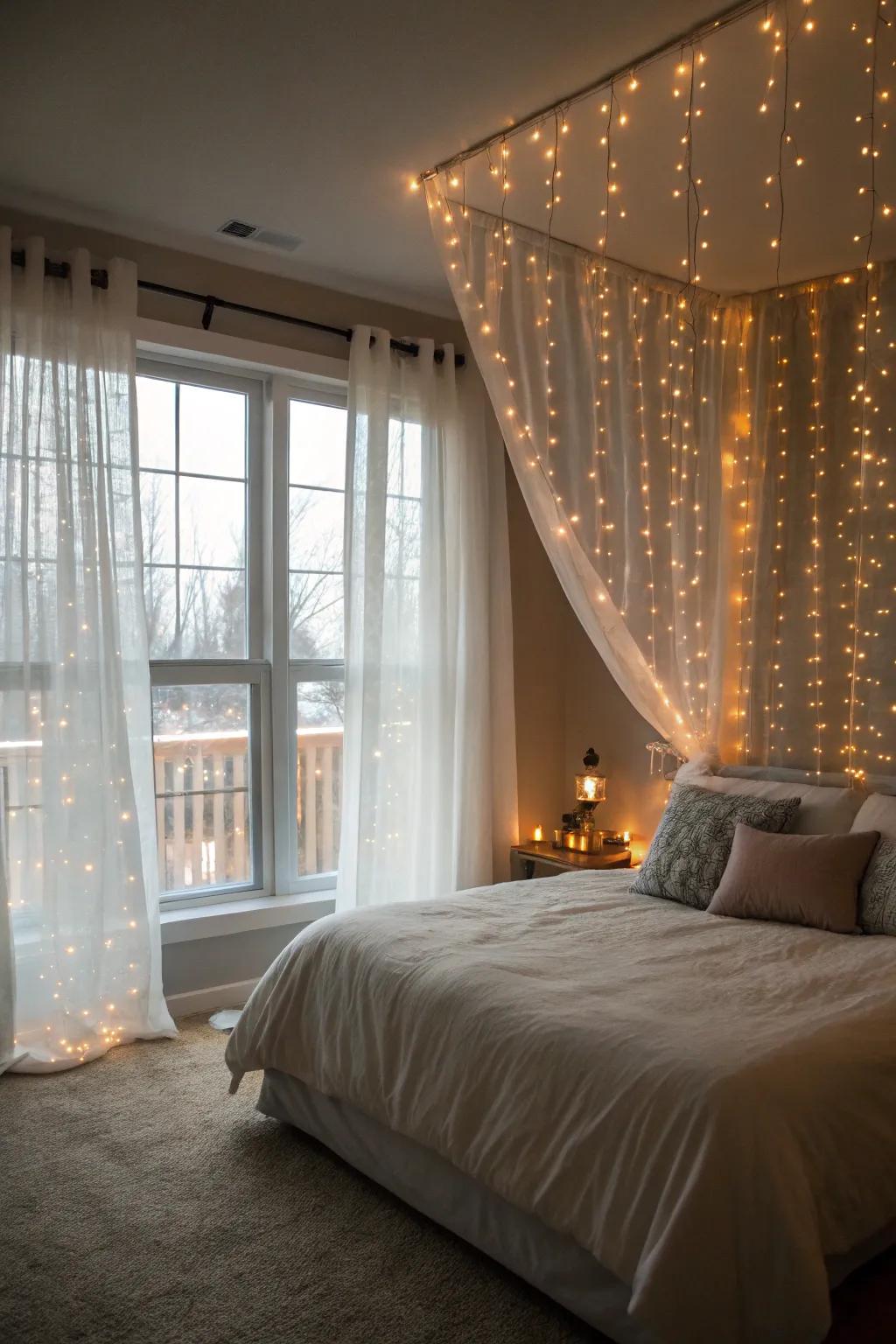 Create a whimsical atmosphere with LED fairy light curtains.