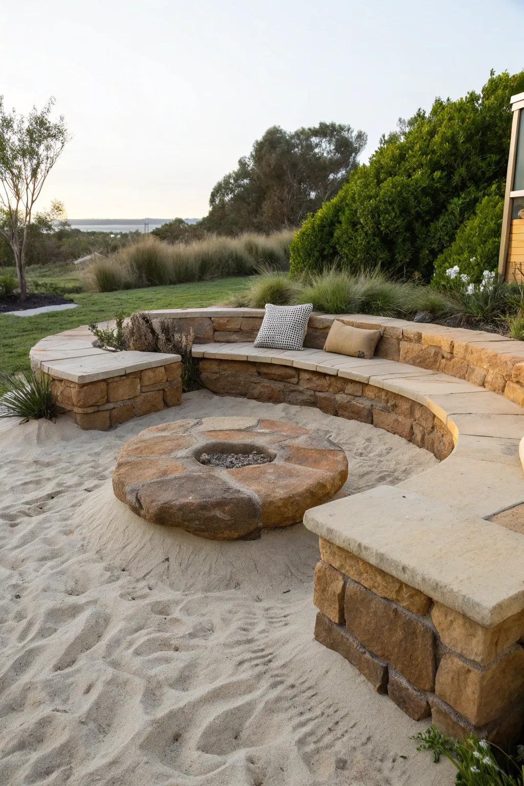 Sit comfortably with beautiful sandstone seating.