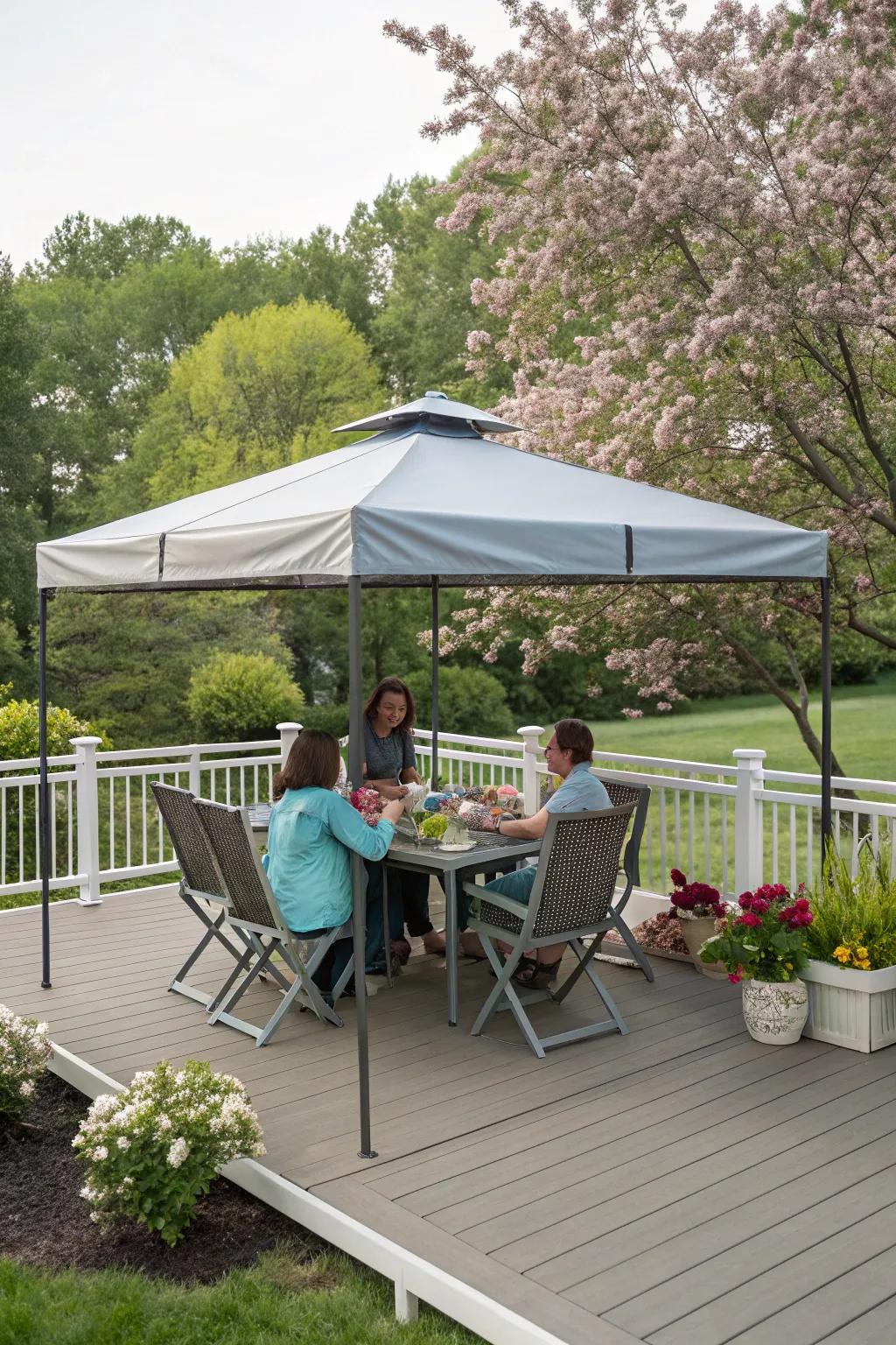 Pop-up canopies provide quick and simple shade.
