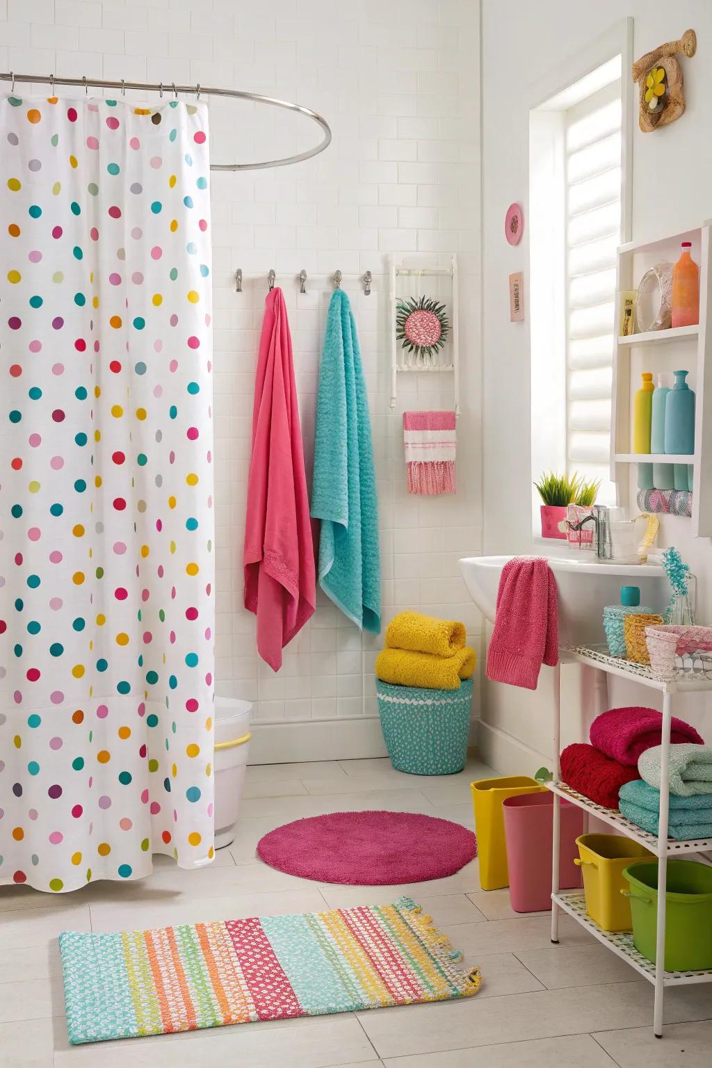 Polka dots add a playful and energetic touch.