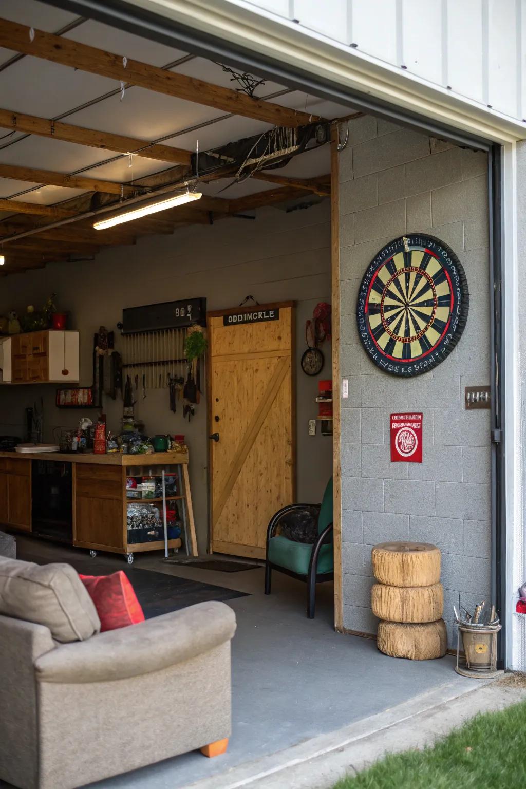 Add a touch of fun with a dartboard setup.